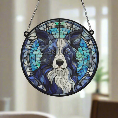 Border Collie Long Haired Stained Glass Effect Suncatcher